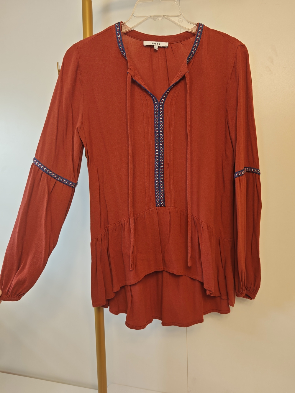 Boho Tie-Front Rust Red Peasant Tunic